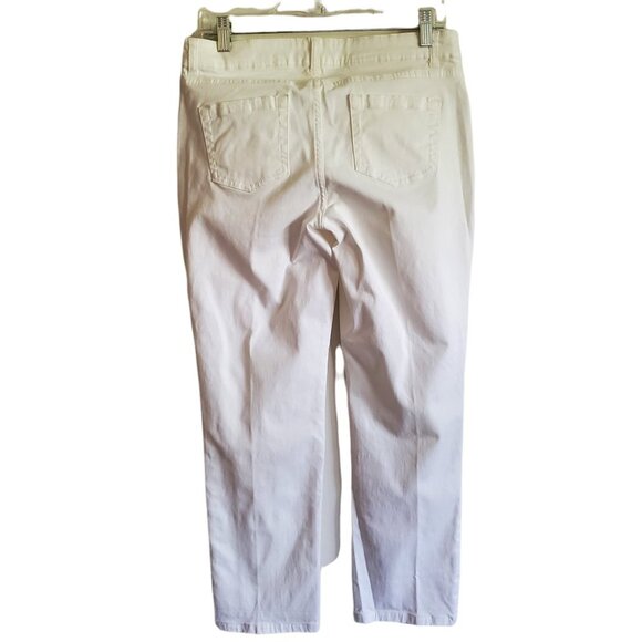 Cynthia Rowley Ankle Cropped White Pants Cotton Tencel Blend with Gold Hardware - Picture 4 of 11